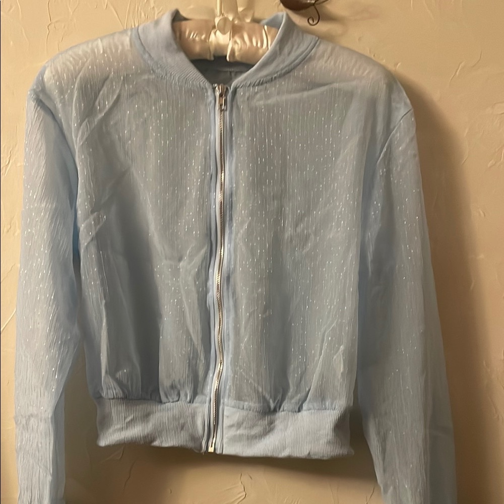 Spring -summer sheer cover zipper cardigan.